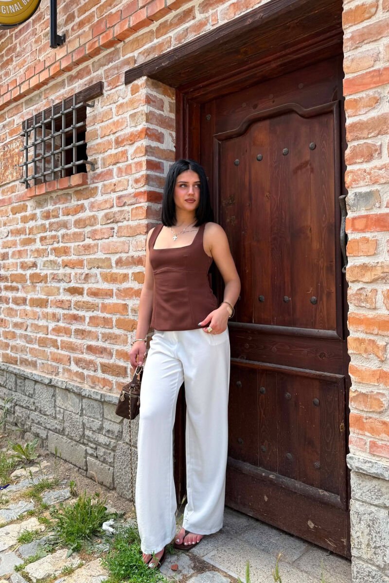 ONE COLOR SIMPLE WOMEN TANK TOP BROWN/KAFE - 2