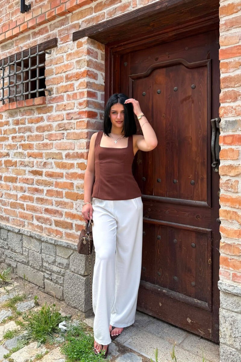 ONE COLOR SIMPLE WOMEN TANK TOP BROWN/KAFE - 3
