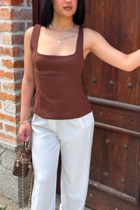 ONE COLOR SIMPLE WOMEN TANK TOP BROWN/KAFE - 5