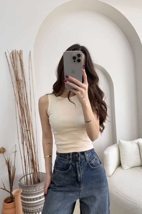 ONE COLOR SIMPLE WOMEN TANK TOP CREAM/KREM - 2