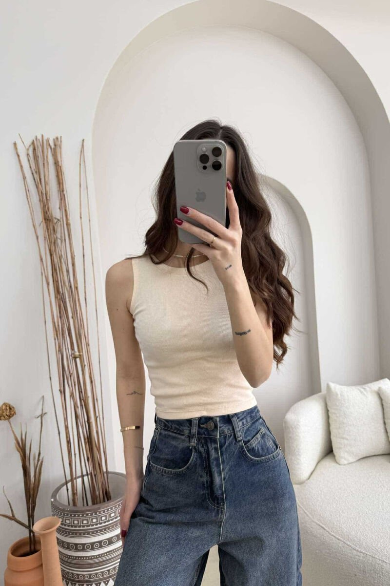 ONE COLOR SIMPLE WOMEN TANK TOP CREAM/KREM - 2