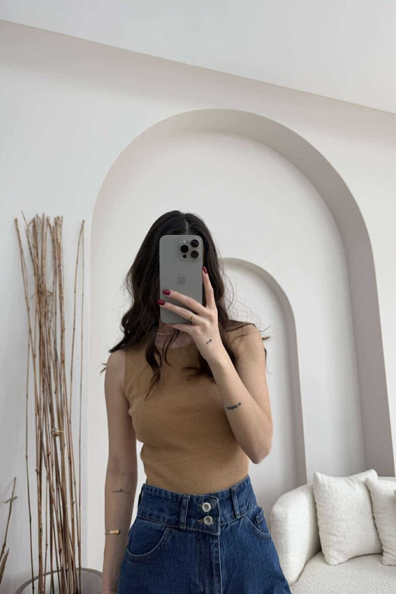 ONE COLOR SIMPLE WOMEN TANK TOP DARK BEIGE/BEZHE ERRET - 2