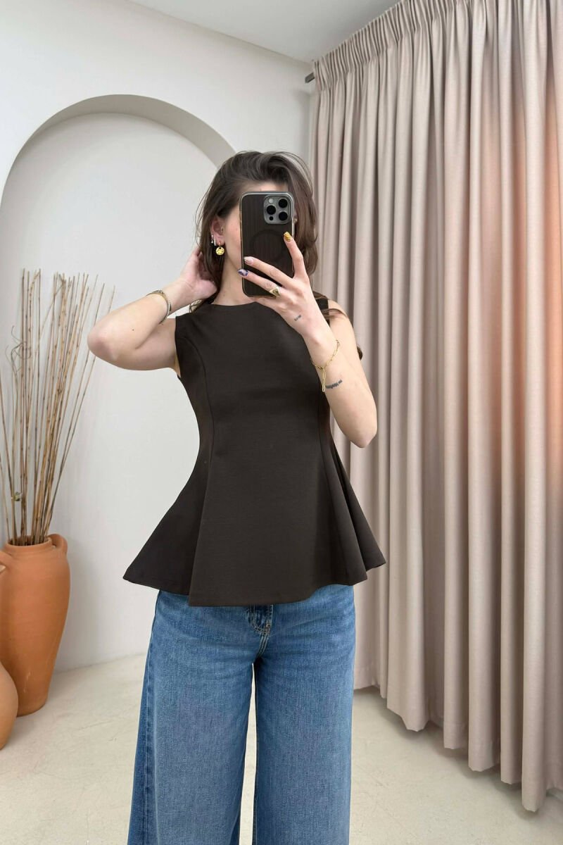 ONE COLOR SIMPLE WOMEN TANK TOP DARK BROWN/KAE - 1