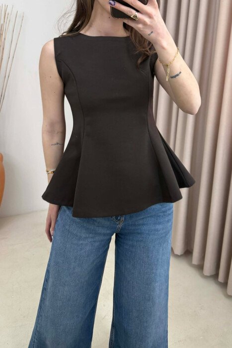 ONE COLOR SIMPLE WOMEN TANK TOP DARK BROWN/KAE - 2