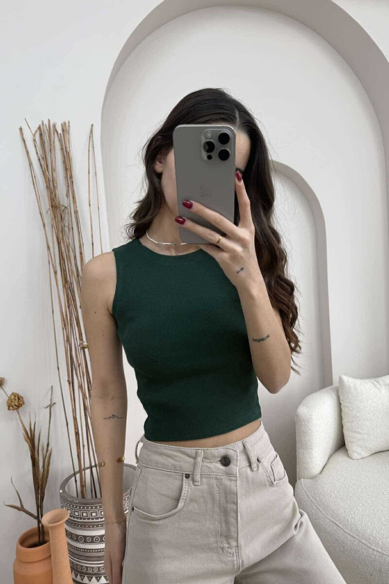 ONE COLOR SIMPLE WOMEN TANK TOP DARK GREEN/JEE - 2