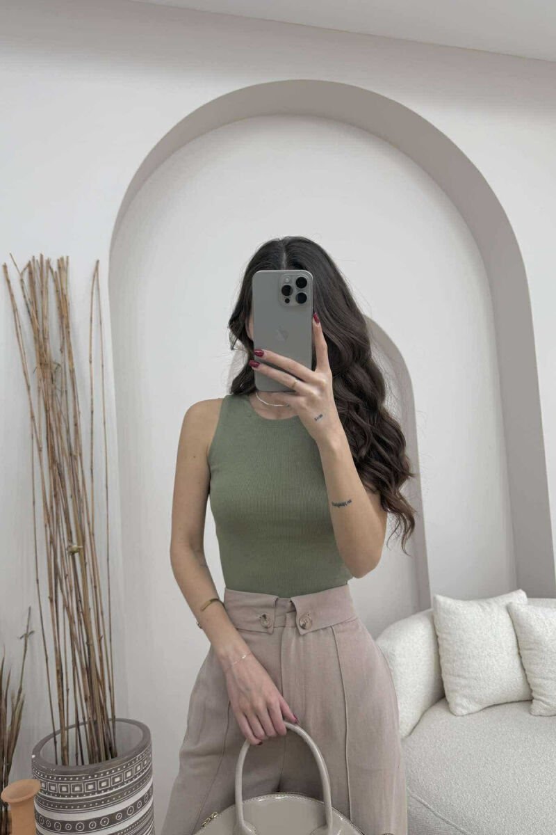 ONE COLOR SIMPLE WOMEN TANK TOP DARK KHAKI/KAKI E ERRET - 2