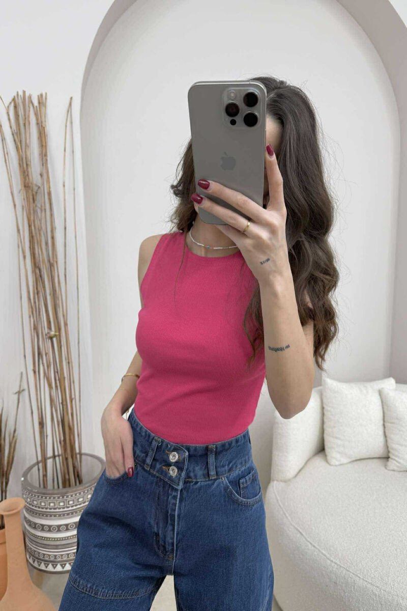 ONE COLOR SIMPLE WOMEN TANK TOP FUCHSIA/CIKLAMI - 2