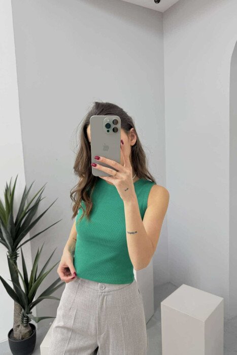 ONE COLOR SIMPLE WOMEN TANK TOP GREEN/JESHILE - KLAUDIO FASHION