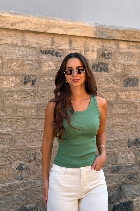 ONE COLOR SIMPLE WOMEN TANK TOP GREEN/JESHILE - KLAUDIO FASHION