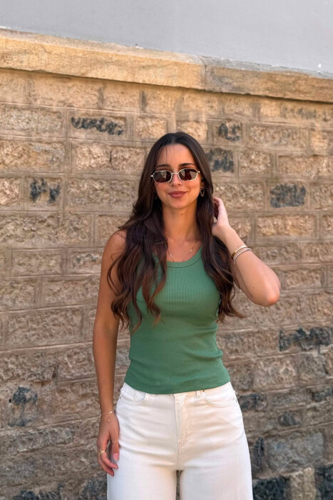ONE COLOR SIMPLE WOMEN TANK TOP GREEN/JESHILE - 2