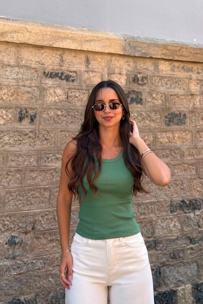ONE COLOR SIMPLE WOMEN TANK TOP GREEN/JESHILE - 2