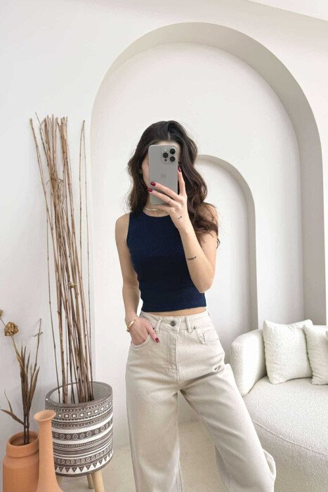 ONE COLOR SIMPLE WOMEN TANK TOP MIDNIGHT BLUE/BLU MESNATE - 4