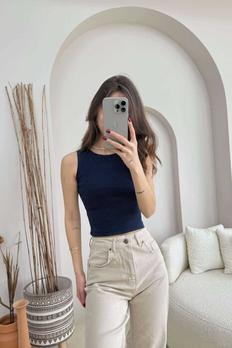 ONE COLOR SIMPLE WOMEN TANK TOP MIDNIGHT BLUE/BLU MESNATE - 1