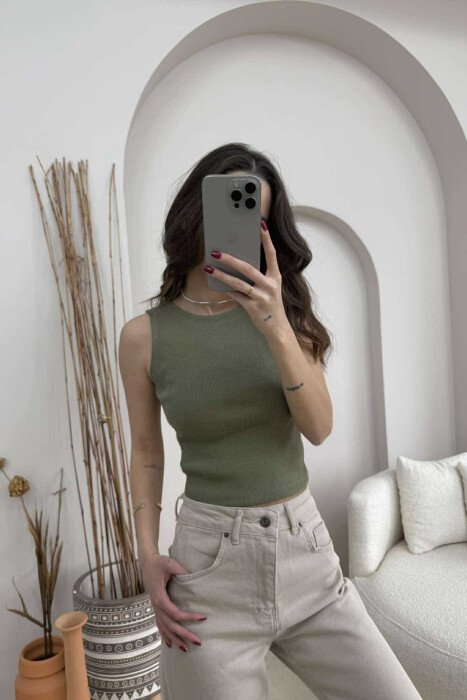 ONE COLOR SIMPLE WOMEN TANK TOP OLIVE/ULLI - 1