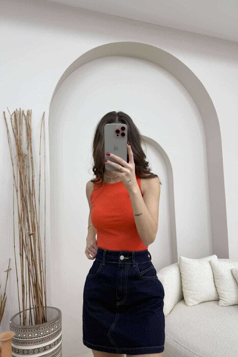 ONE COLOR SIMPLE WOMEN TANK TOP ORANGE/PORTOKALLI - KLAUDIO FASHION