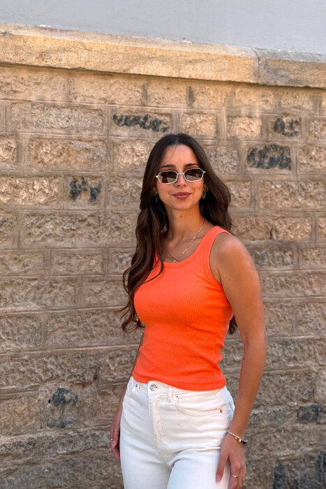 ONE COLOR SIMPLE WOMEN TANK TOP ORANGE/PORTOKALLI - KLAUDIO FASHION
