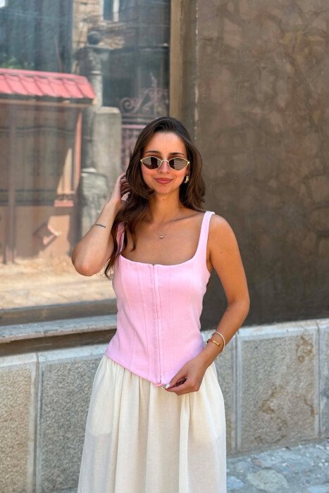 ONE COLOR SIMPLE WOMEN TANK TOP PINK/ROZE - 3