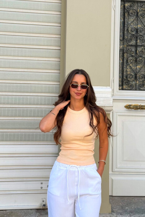 ONE COLOR SIMPLE WOMEN TANK TOP POWDER/PUDER - KLAUDIO FASHION