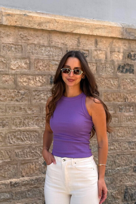 ONE COLOR SIMPLE WOMEN TANK TOP PURPLE/LEJLA - KLAUDIO FASHION