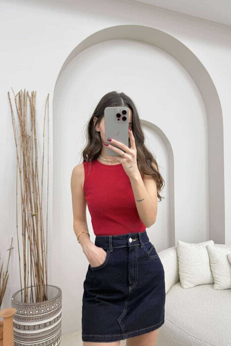 ONE COLOR SIMPLE WOMEN TANK TOP RED/E KUQE - 1