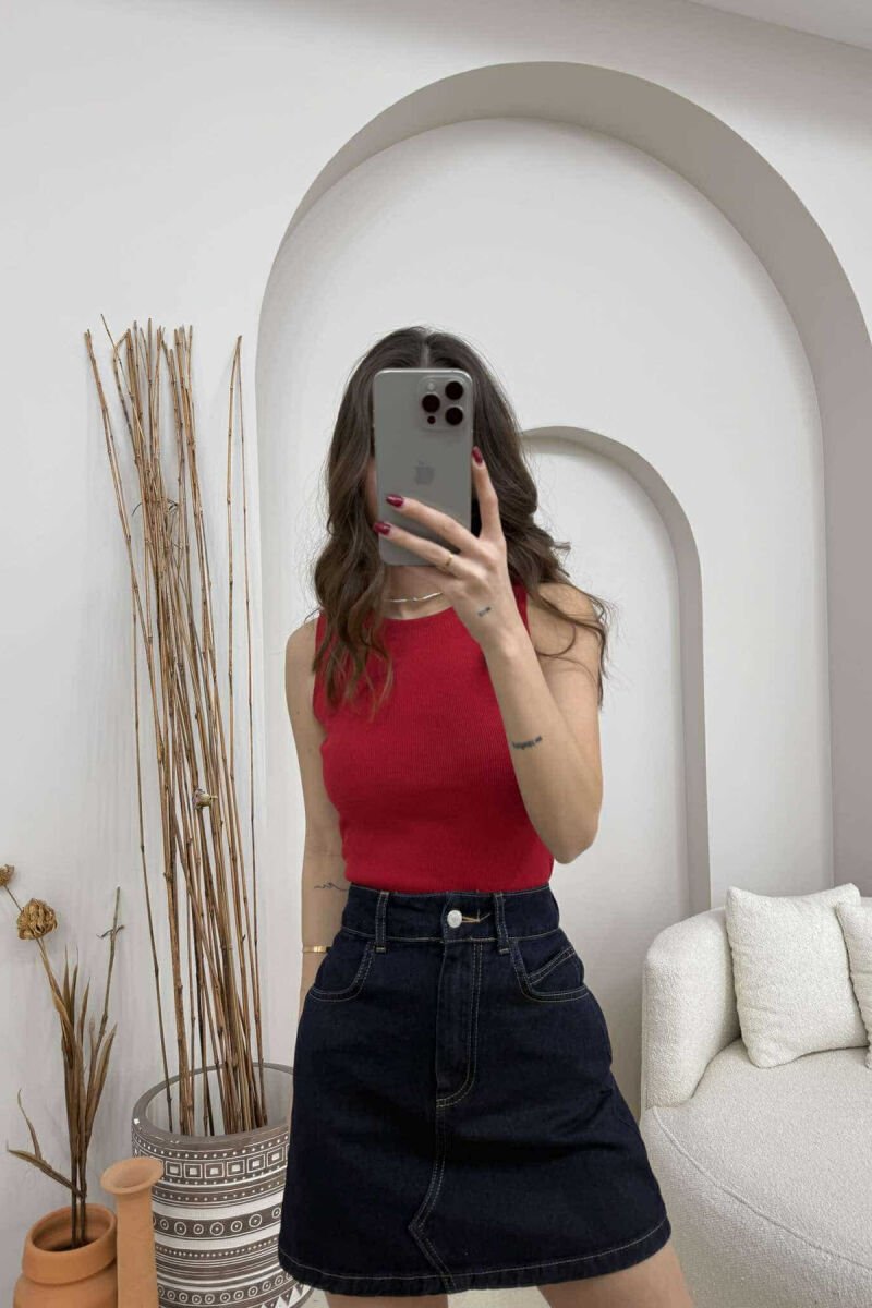 ONE COLOR SIMPLE WOMEN TANK TOP RED/E KUQE - 2