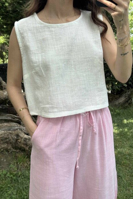 ONE COLOR SIMPLE WOMEN TANK TOP WHITE-E BARDHE - 3