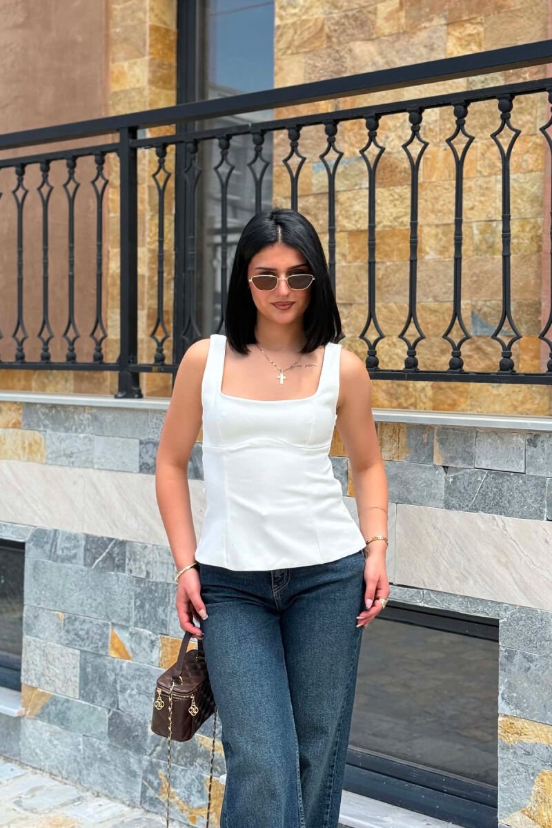 ONE COLOR SIMPLE WOMEN TANK TOP WHITE-E BARDHE - 1