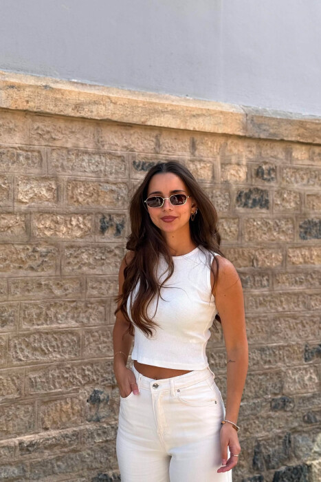 ONE COLOR SIMPLE WOMEN TANK TOP WHITE-E BARDHE - KLAUDIO FASHION