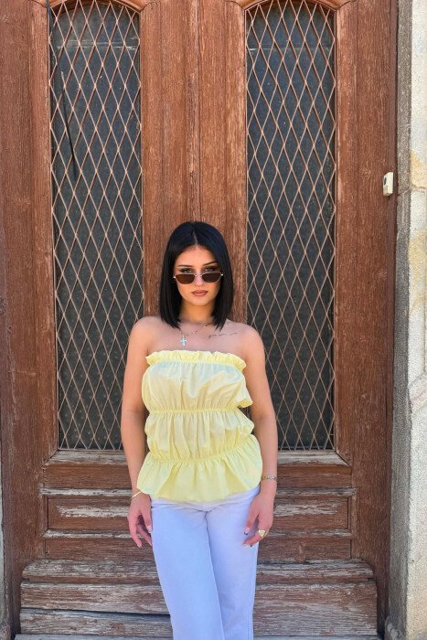 ONE COLOR SIMPLE WOMEN TANK TOP YELLOW/E VERDHE 