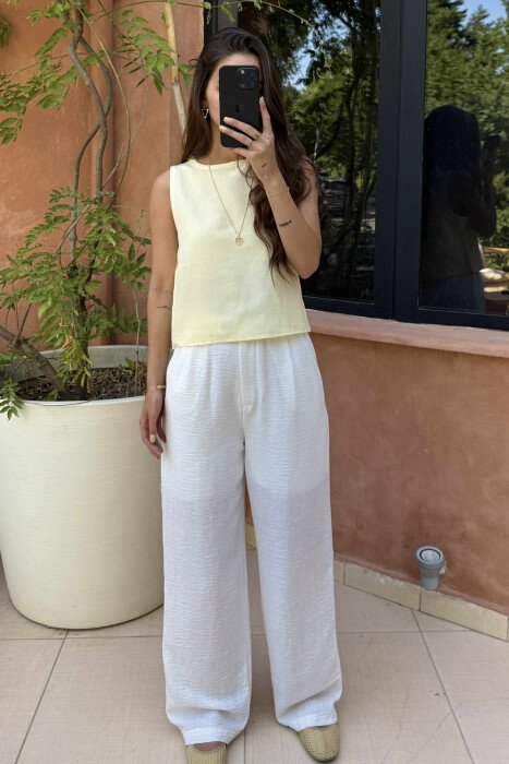 ONE COLOR SIMPLE WOMEN TANK TOP YELLOW/E VERDHE - 1