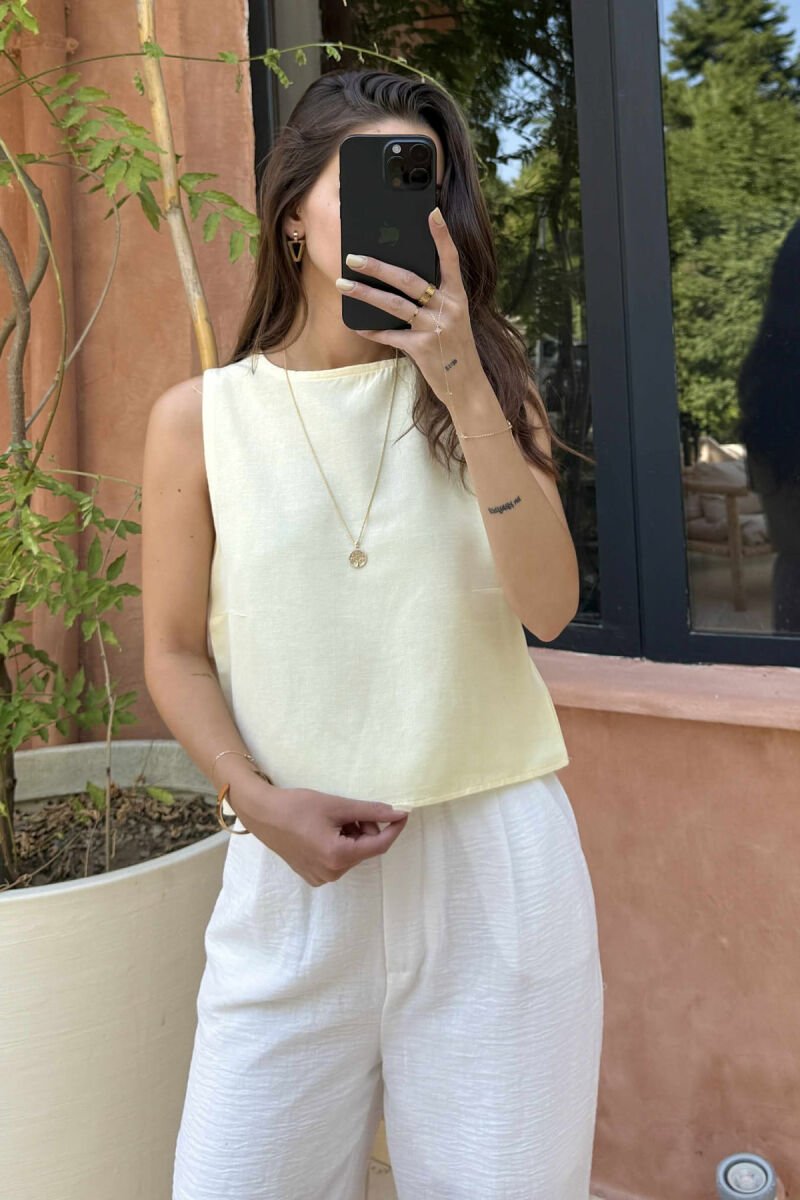 ONE COLOR SIMPLE WOMEN TANK TOP YELLOW/E VERDHE - 4