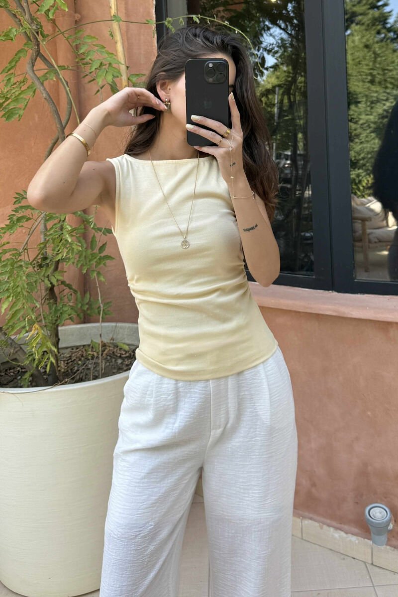 ONE COLOR SIMPLE WOMEN TANK TOP YELLOW/E VERDHE - 2