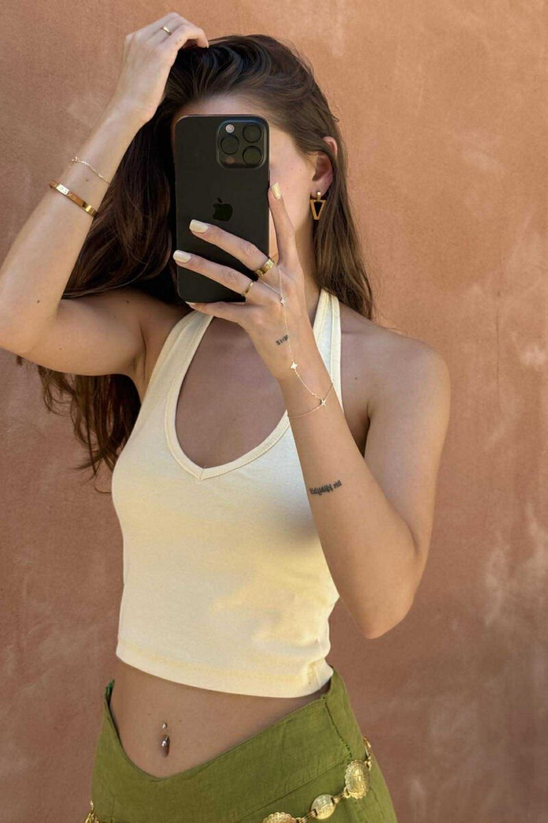 ONE COLOR SIMPLE WOMEN TANK TOP YELLOW/E VERDHE - 3