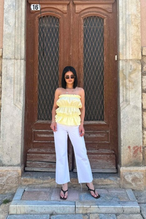 ONE COLOR SIMPLE WOMEN TANK TOP YELLOW/E VERDHE - 4
