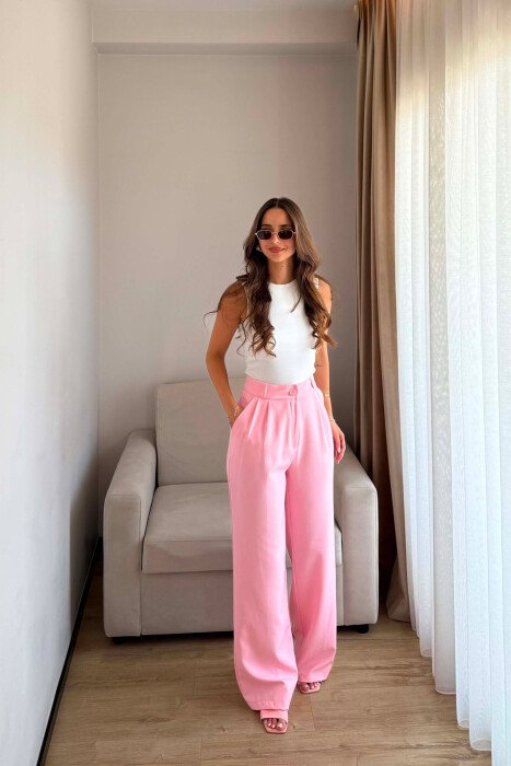 ONE COLOR SIMPLE WOMEN TROUSERS BABY PINK/ROZB 
