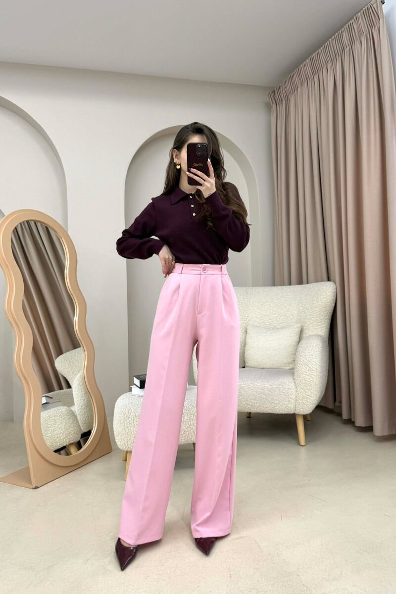 ONE COLOR SIMPLE WOMEN TROUSERS BABY PINK/ROZB - 2