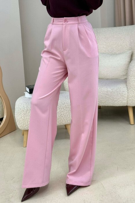 ONE COLOR SIMPLE WOMEN TROUSERS BABY PINK/ROZB - 3