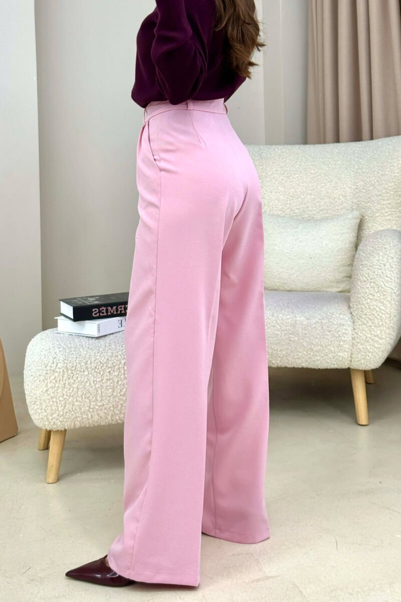 ONE COLOR SIMPLE WOMEN TROUSERS BABY PINK/ROZB - 4