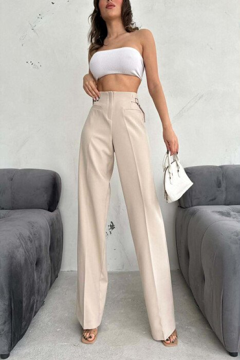 ONE COLOR SIMPLE WOMEN TROUSERS BEIGE/BEZHE 