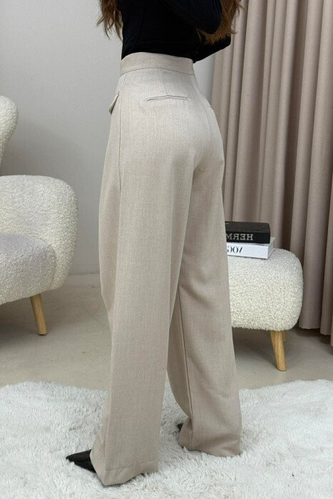 ONE COLOR SIMPLE WOMEN TROUSERS BEIGE/BEZHE - 4