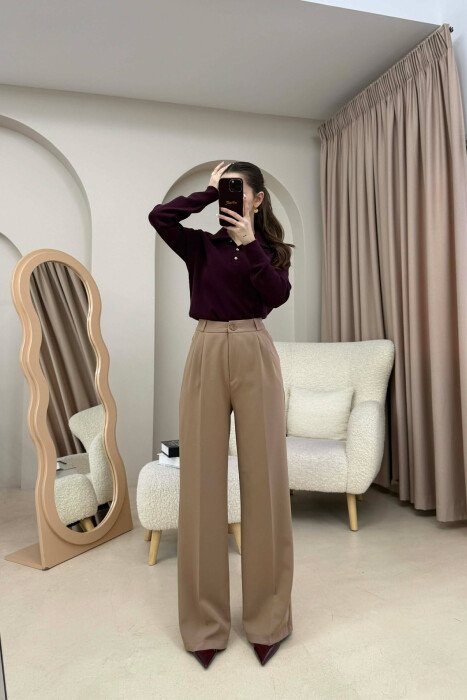 ONE COLOR SIMPLE WOMEN TROUSERS BEIGE/BEZHE - 2