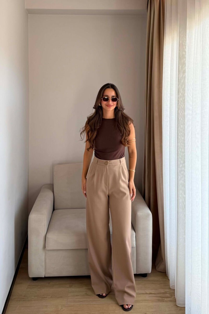 ONE COLOR SIMPLE WOMEN TROUSERS BEIGE/BEZHE - 1