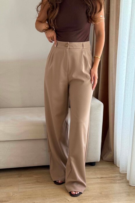 ONE COLOR SIMPLE WOMEN TROUSERS BEIGE/BEZHE - 2
