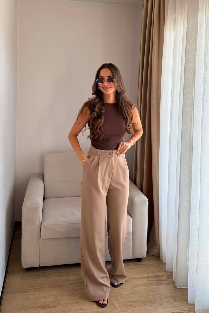 ONE COLOR SIMPLE WOMEN TROUSERS BEIGE/BEZHE - 4