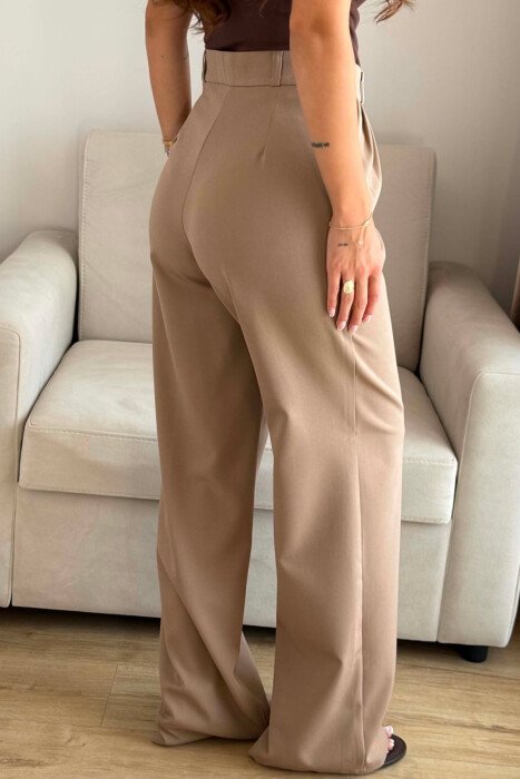 ONE COLOR SIMPLE WOMEN TROUSERS BEIGE/BEZHE - 5