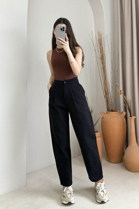 ONE COLOR SIMPLE WOMEN TROUSERS BLACK/ E ZEZE - 1