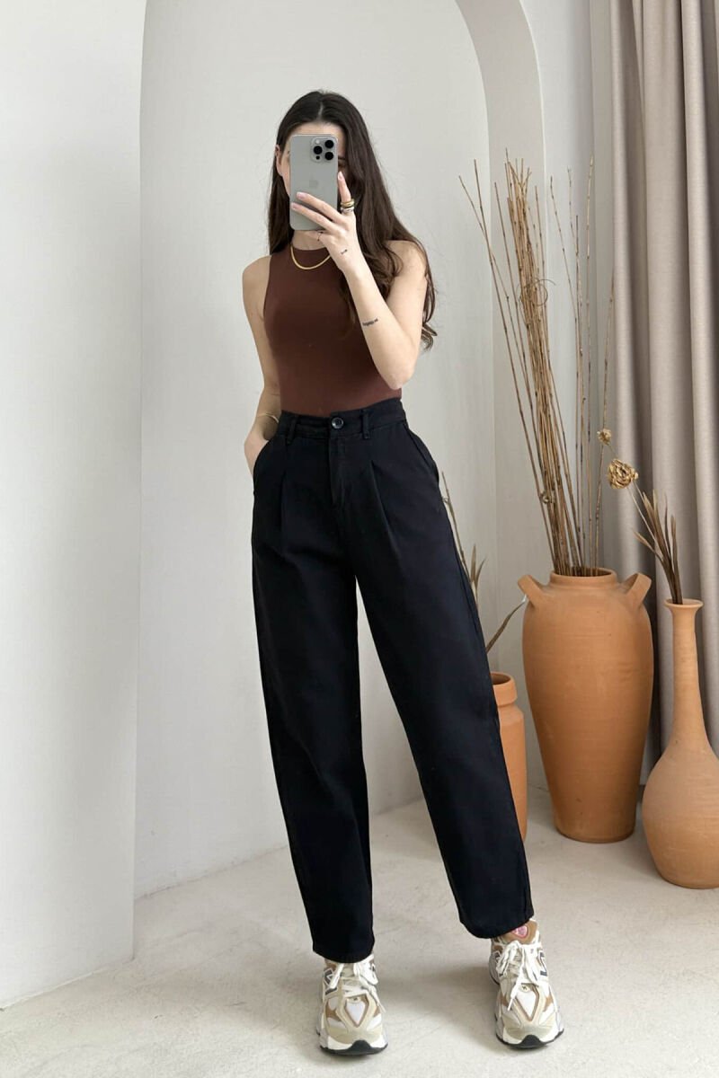 ONE COLOR SIMPLE WOMEN TROUSERS BLACK/ E ZEZE - 1