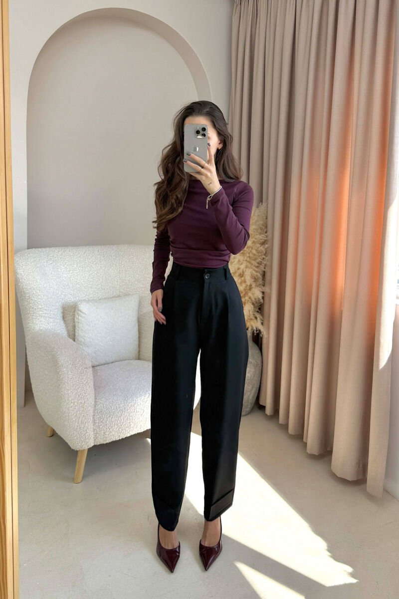 ONE COLOR SIMPLE WOMEN TROUSERS BLACK/ E ZEZE - 3
