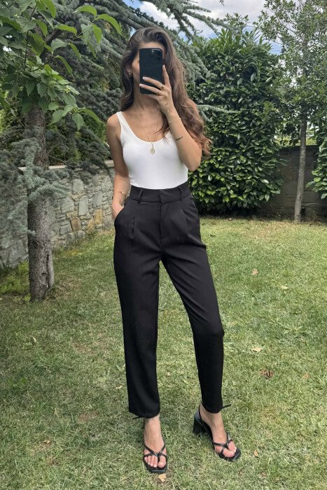 ONE COLOR SIMPLE WOMEN TROUSERS BLACK/ E ZEZE - 4