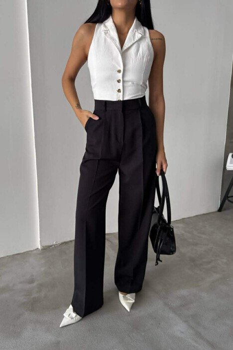 ONE COLOR SIMPLE WOMEN TROUSERS BLACK/ E ZEZE - 2